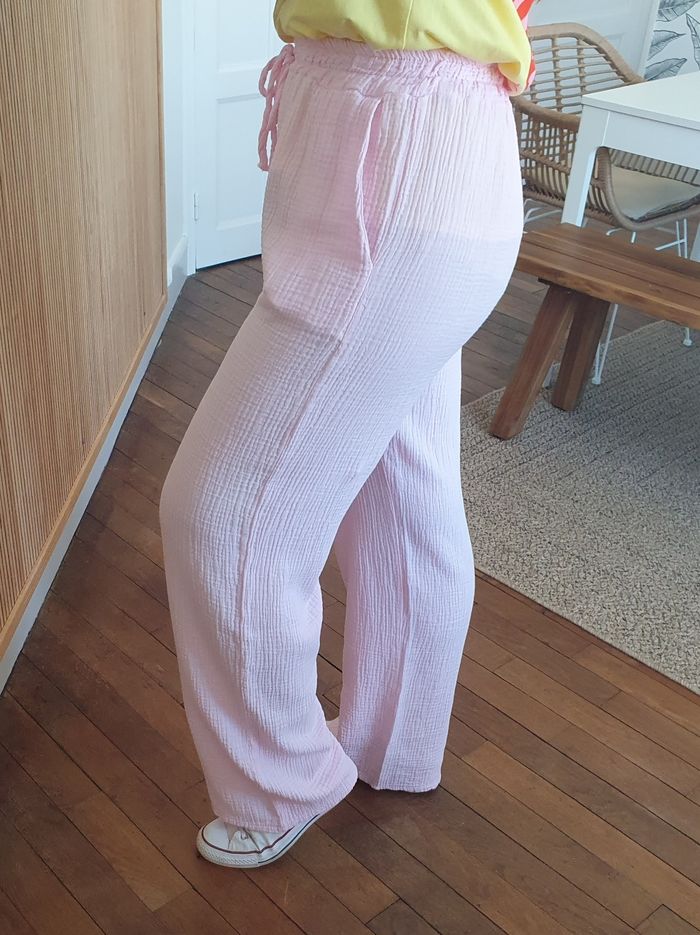 Pantalon gaze Rio rose jambes larges Taille unique - photo numéro 5
