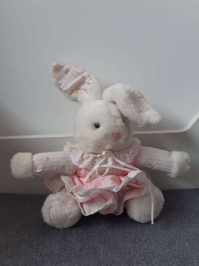 Peluche Lapin 🐰 blanc et rose vintage Gipsy