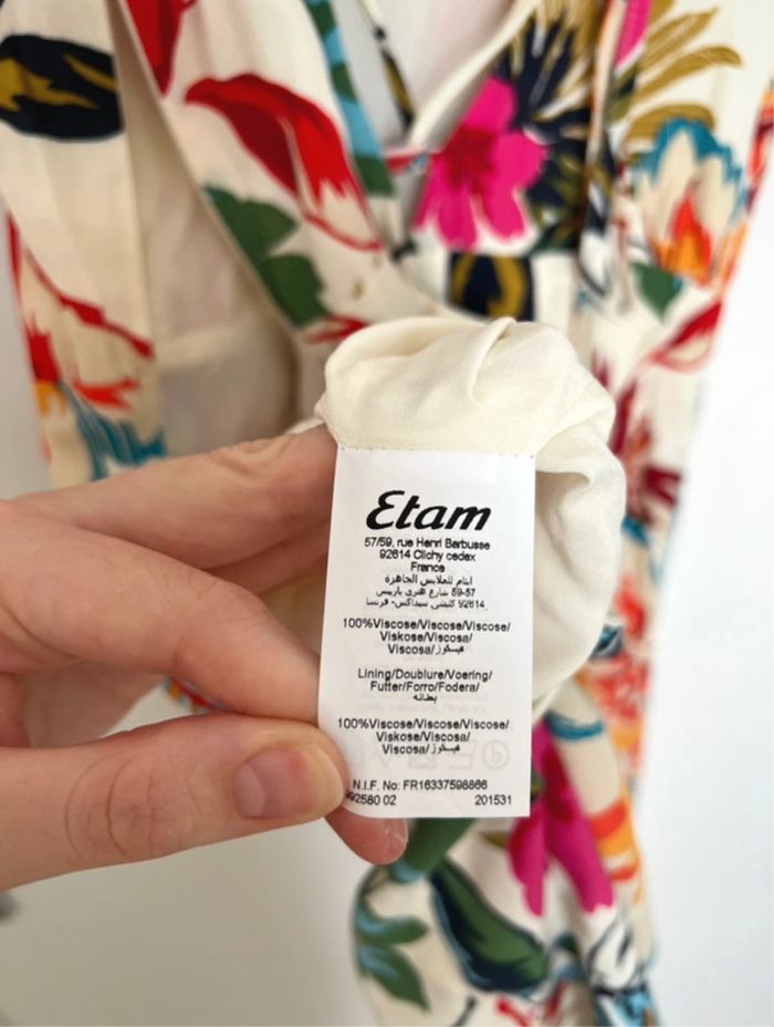 Robe d’été fleurs et oiseaux Etam XS doublée et nouée dans le dos - photo numéro 8