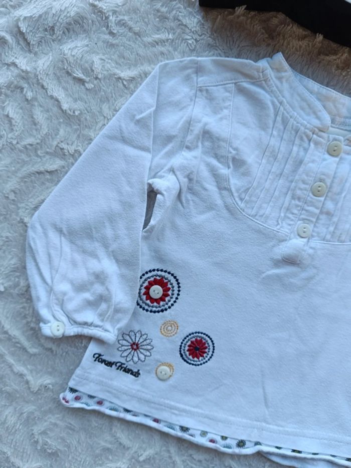 Tee shirt chemise blouse tunique manches longues Fille 12/18 mois fleurs Tricky tracks 100% coton - photo numéro 3