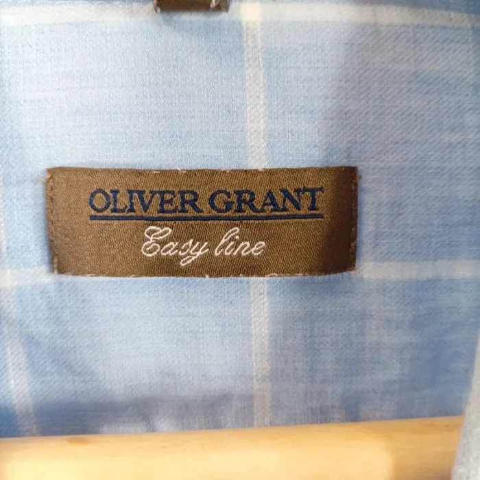 Chemise à carreaux bleu ciel Oliver Grant Easy Line taille 3 col boutonné A890 - photo numéro 9