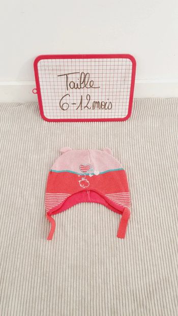 Bonnet en laine et polaire rose bébé fille 6 à 12 mois