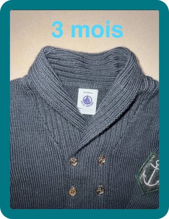 Gilet marin 100% laine ultra douce 3 mois - Petit Bateau
