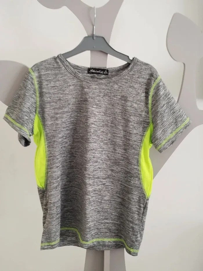 Ensemble short tee-shirt gris et jaune Shialy taille 12 ans - photo numéro 2