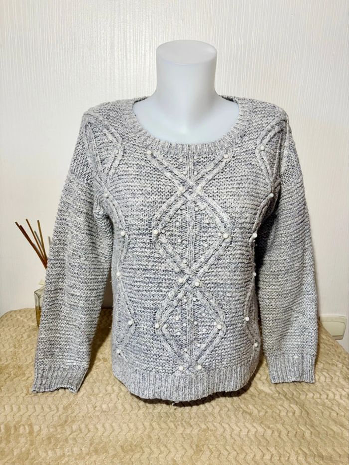 🧶 Pull Gris en Maille perlé - Taille 42/44