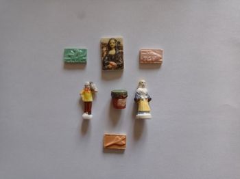 Lot de 7 fèves (Leonard de Vinci, TGV, Confiture)