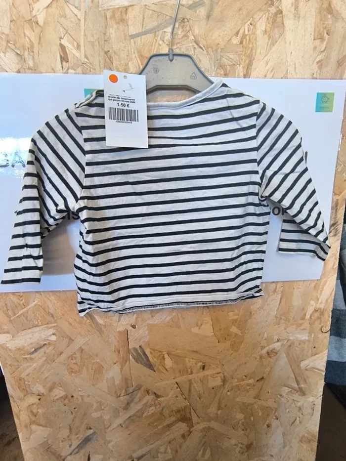 325416 tee-shirt ML blanc/marine rayé garçon 18 mois kiabi - photo numéro 2