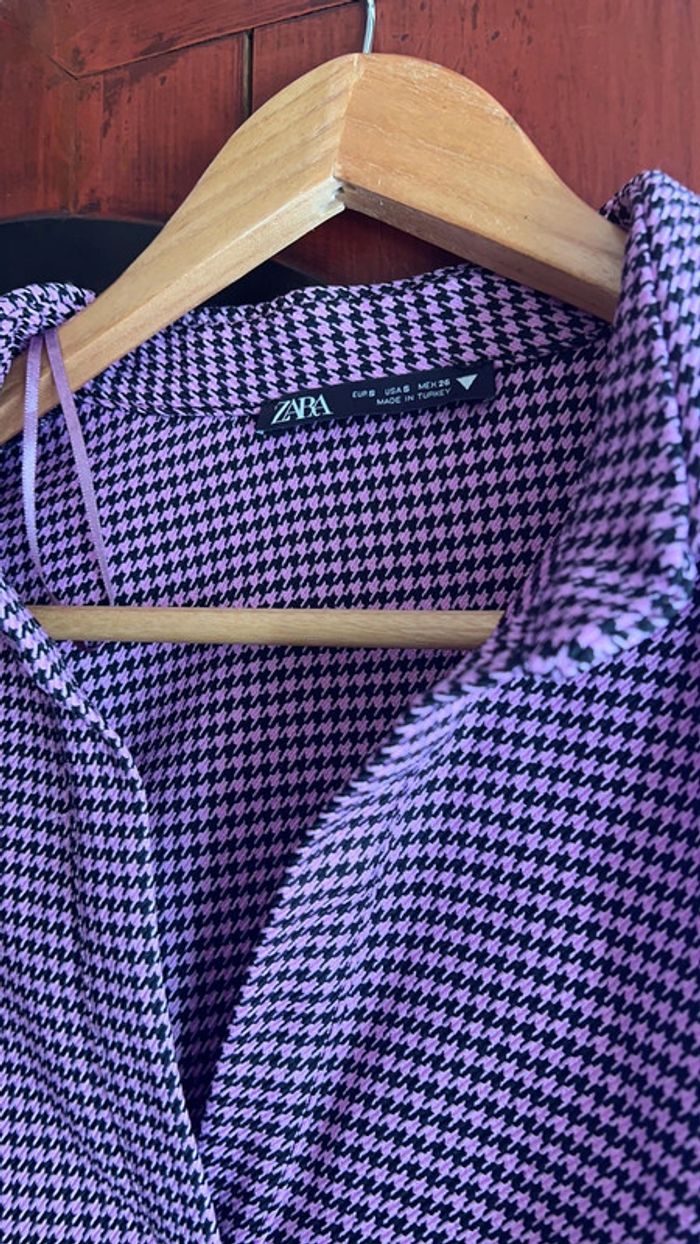 Zara haut motif pied de poule rose et noir taille S - photo numéro 3