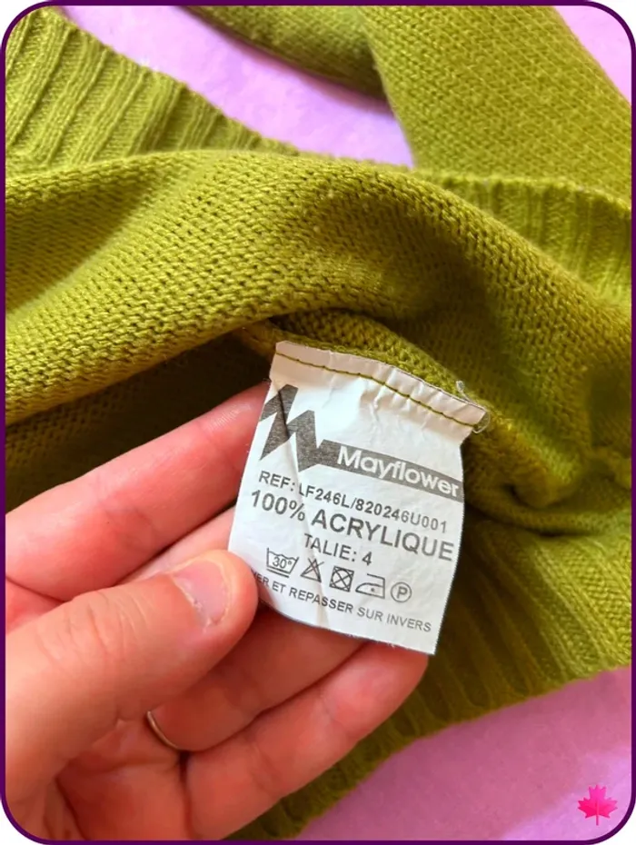 Pull en maille vert olive Mayflower, encolure bateau et boutons - Taille L (T4) - photo numéro 5
