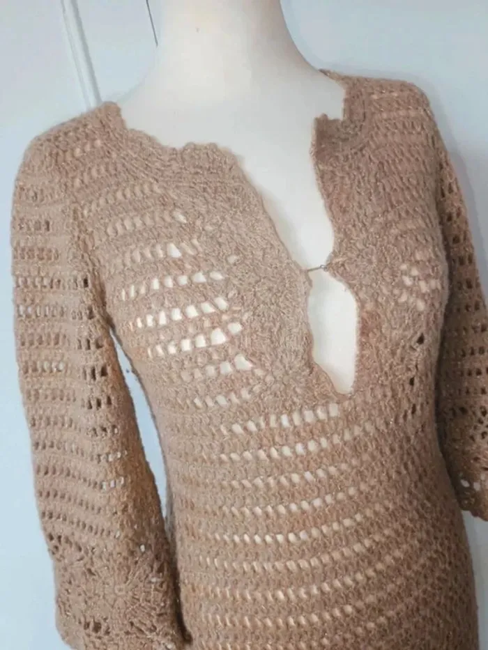 💎Robe femme maille coton beige fil doré MNG casual sportswear t sm 36 38 design look - photo numéro 5