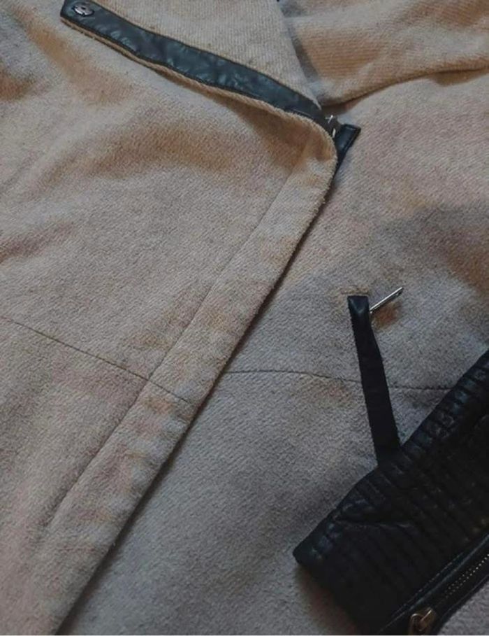 Manteau long bi matière beige/noir Bershka T.M BE 🧥 - photo numéro 8