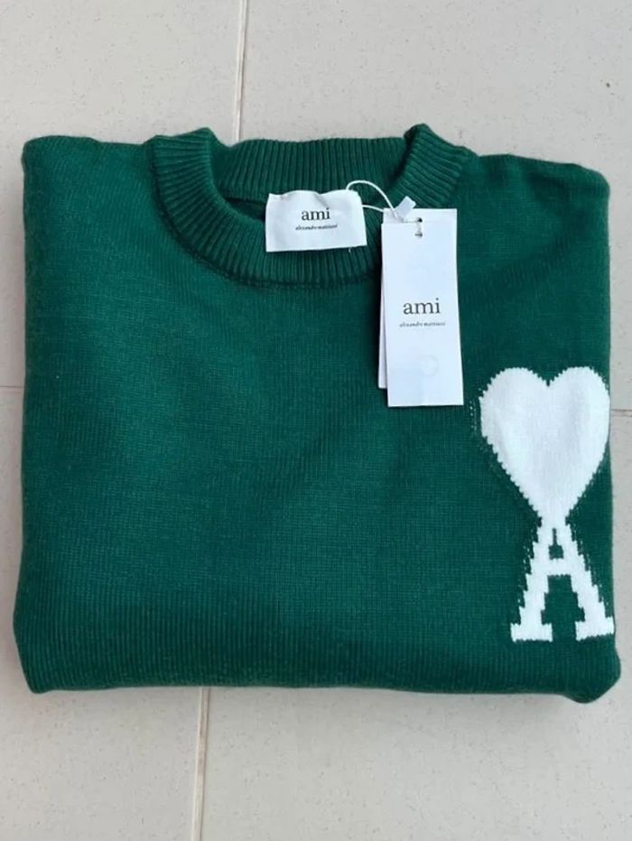 Pull Ami Paris Vert  M - photo numéro 2