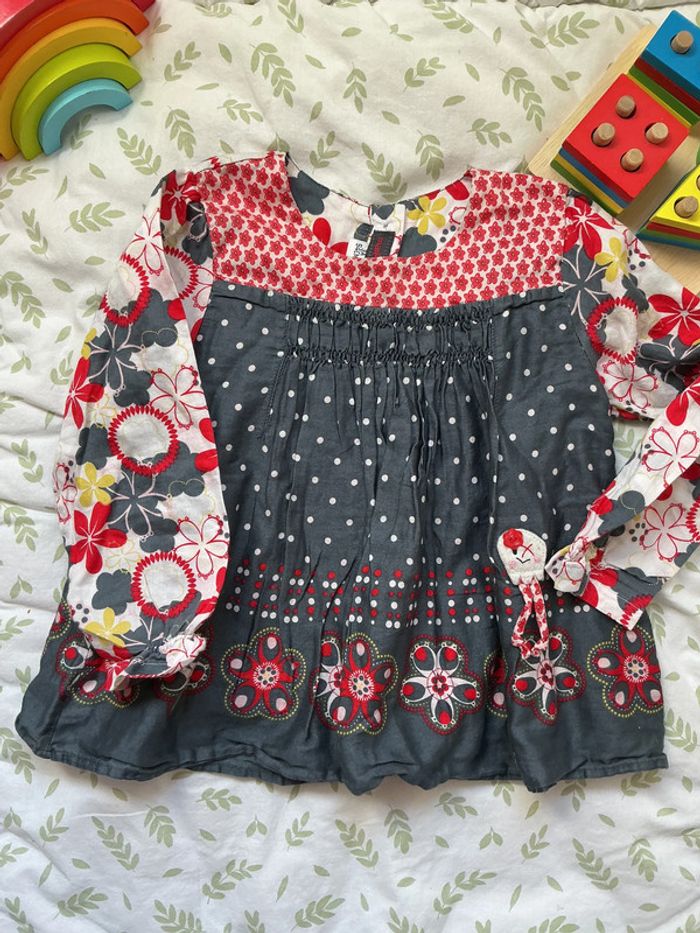 blouse manches longues gris à motifs 3 ans marèse - photo numéro 3