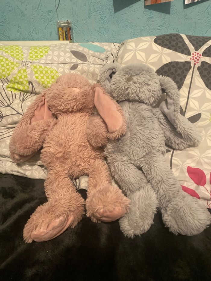 ensemble/lot de lapin, doudou, tout doux rose et gris - photo numéro 2