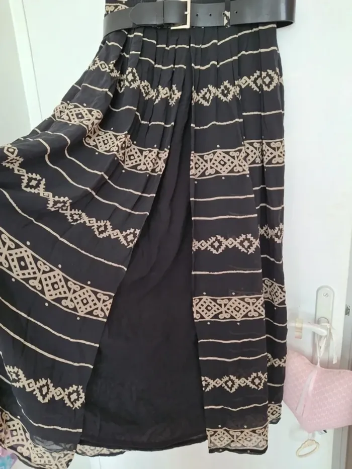 Jupe longue noire beige avec ceinture marc aurel taille 36 S - photo numéro 2
