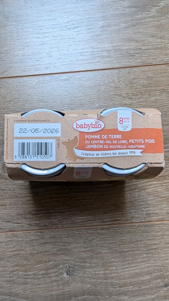 Babybio 8 mois pomme de terre, petits pois, jambon - photo numéro 2