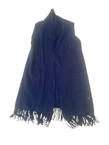 Gilet long sans manches et sans boutons bleu marine avec franges