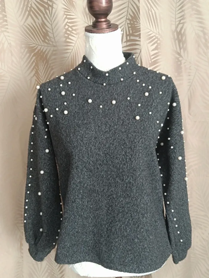 Pull gris a perle blanche - Taille 38
