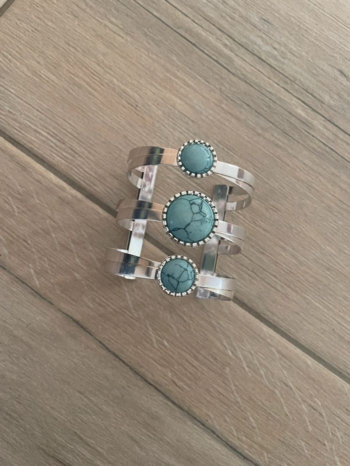 Bracelet manchette argenté pierre bleu moa - photo numéro 2