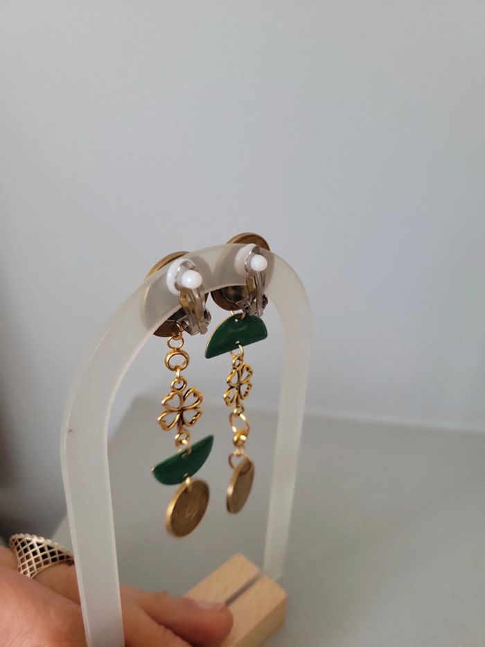 Clis d oreilles pieces cts et perle écaillée - photo numéro 6