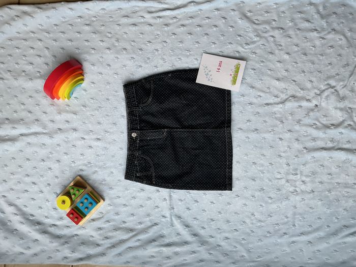 jupe en jean marine à pois blanc taille réglable 14 ans vertbaudet