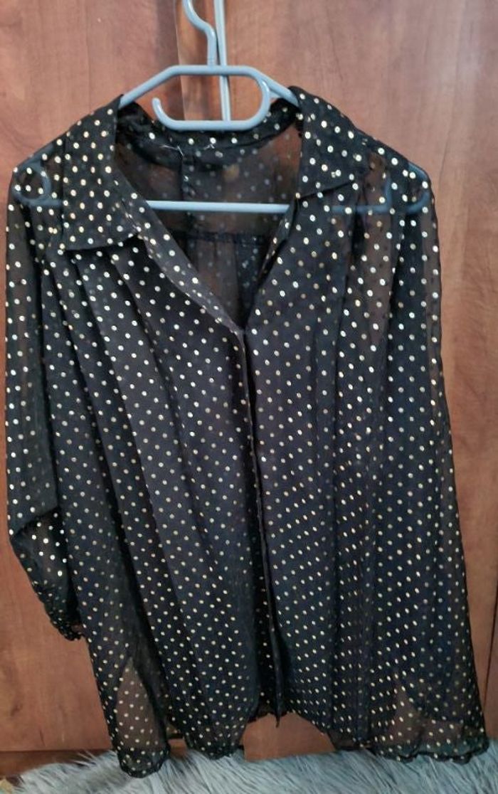 Chemise transparente noir a pois doré 46-48 - photo numéro 1