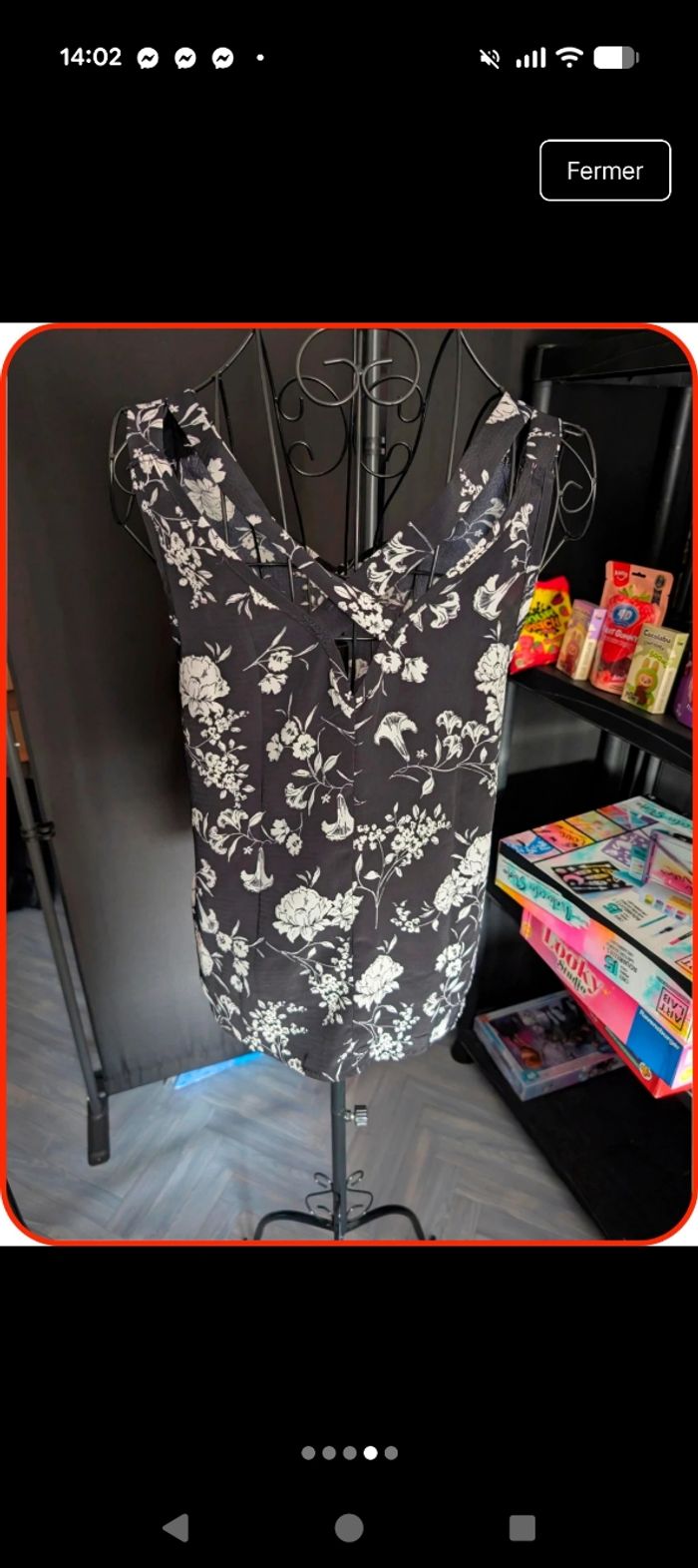 Débardeur fluide floral noir et blanc - AKOZ de Toi Paris - Taille S en parfait état - photo numéro 4