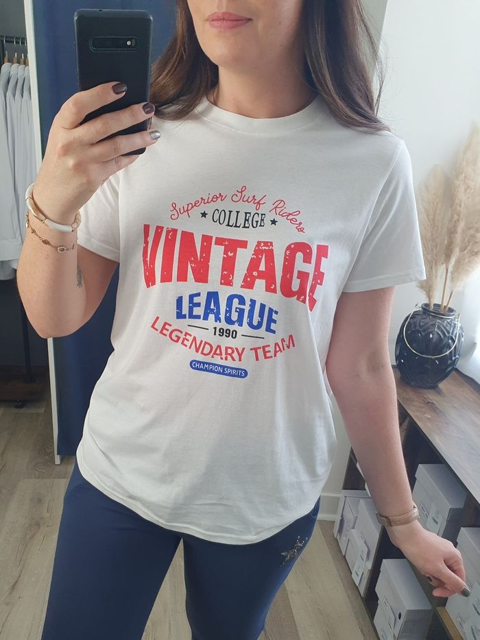 T-shirt Vintage League blanc Taille S/M - photo numéro 3