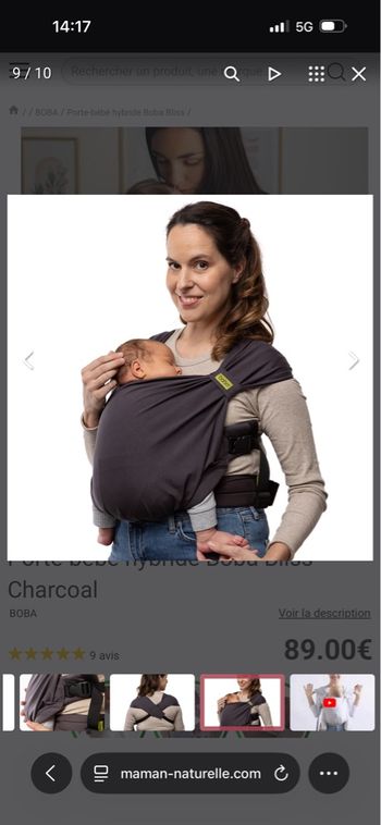 Porte bébé boba  bliss gris 