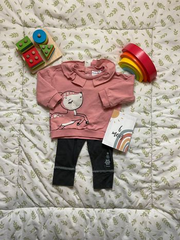 ensemble sweat rose p'tit bisou et legging gris 3 pommes 6 mois