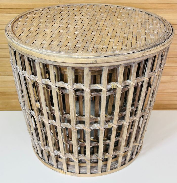 Set de 3 tables d'appoint rondes en bambou aspect cérusé – Fait main - photo numéro 6