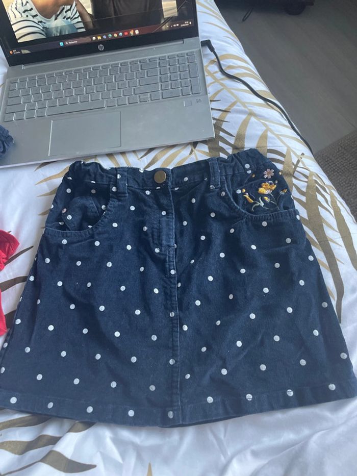 Jupe en velour bleu marine à point blanc taille 12 ans marque lilimarelle