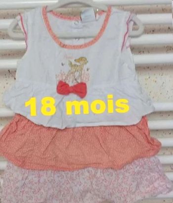 Robe à volant blanche abricot motif Bambi Disney Baby Taille 18 mois