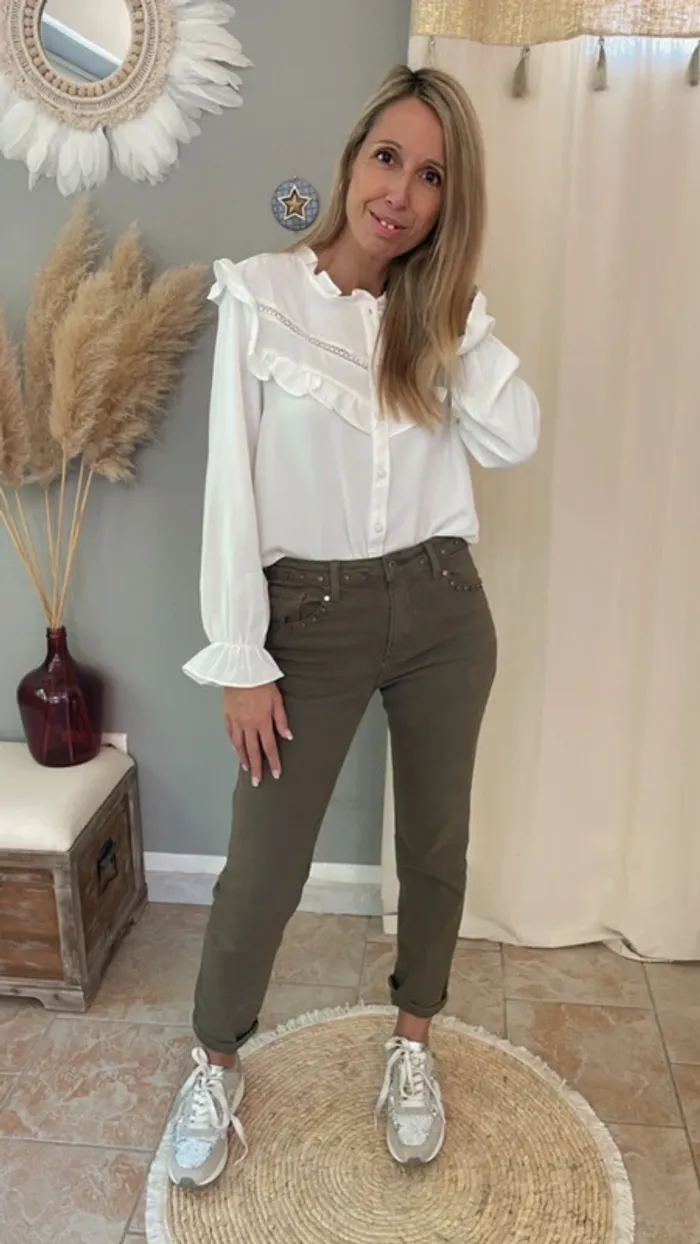 Blouse blanche élégante à volants Taille unique - photo numéro 8