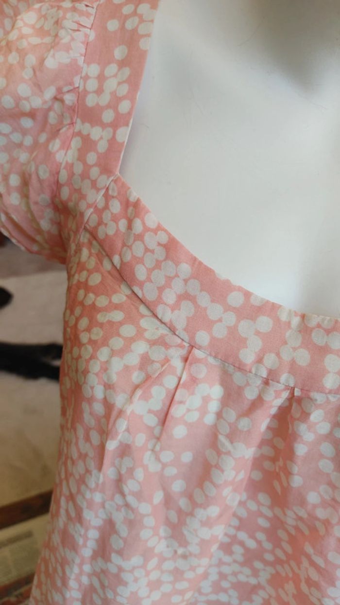 Haut léger en coton manche volant décolleté rose à pois blanc - photo numéro 6
