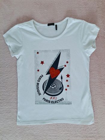 T-shirt manches courtes IKKS 8 ans blanc à motifs bleu marine et rouge