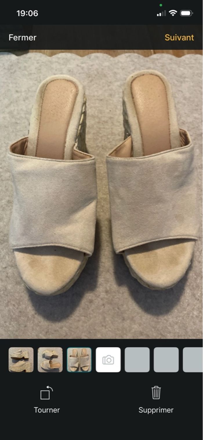 Mules compensées beige, taille 39, talons 10 cm - photo numéro 3