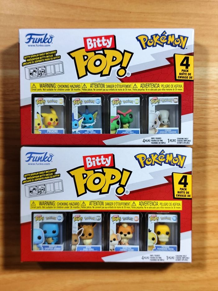 Lot 2 Boîtes x4 Bitty Pop! - Pokémon Classiques - Aquali, Carapuce, Pikachu, Évoli...