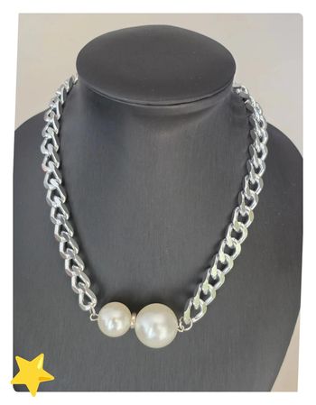 Collier acier inoxydable argenté avec perle XL