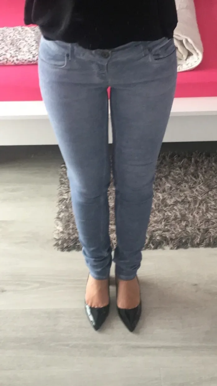 Pantalon Slim bleu effet délavé Promod