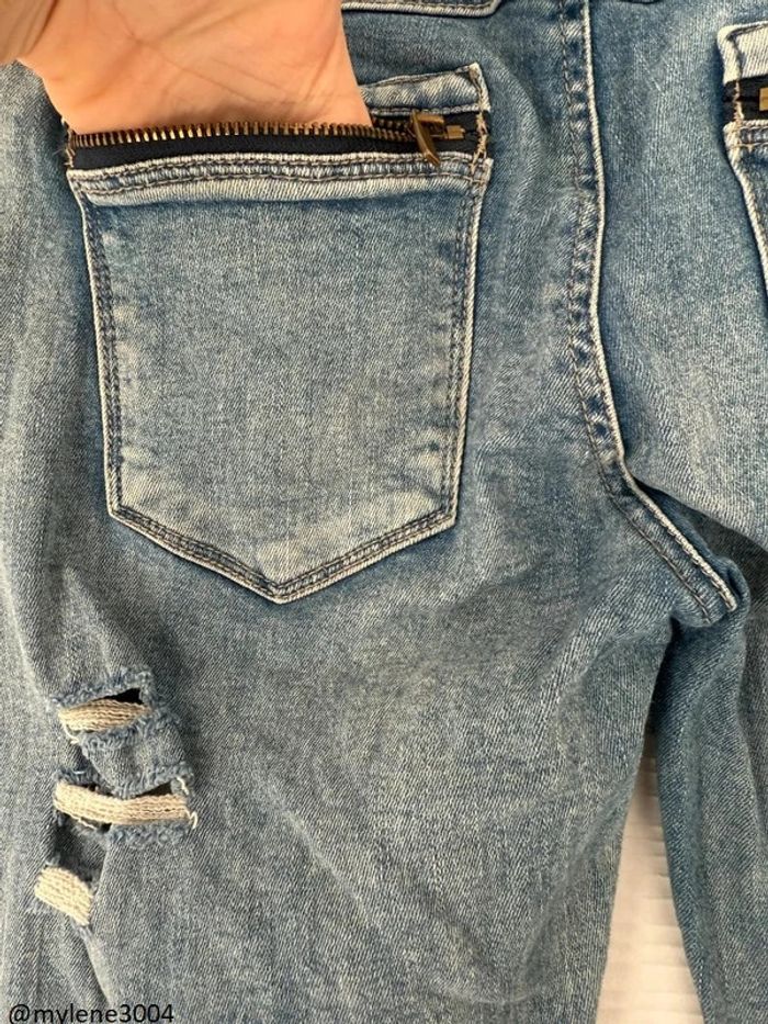 Jean slim skinny déchiré destroy bleu clair poches à fermeture éclair - photo numéro 10