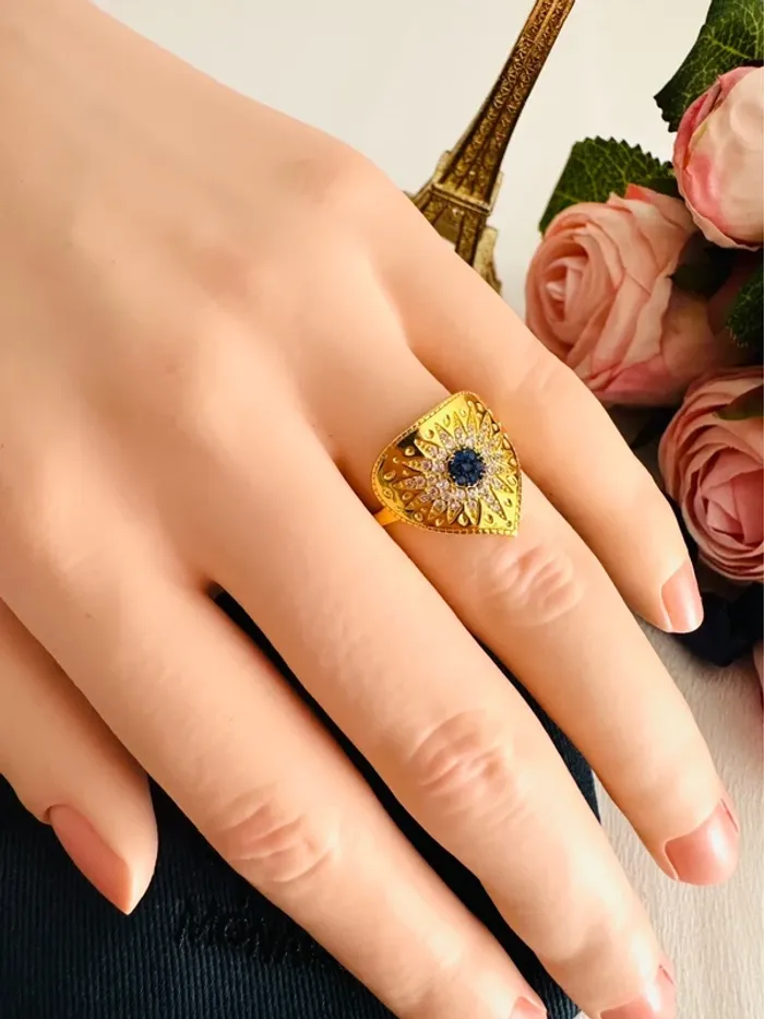 🌞Bague APM Monaco Soleil Mystique en Or Plaqué et Cristaux Bleus - photo numéro 3