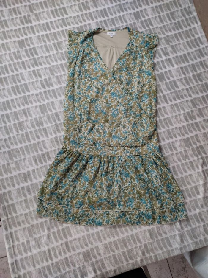Robe mi longue a fleurs bleu et vert Phildar taille 38 - photo numéro 1