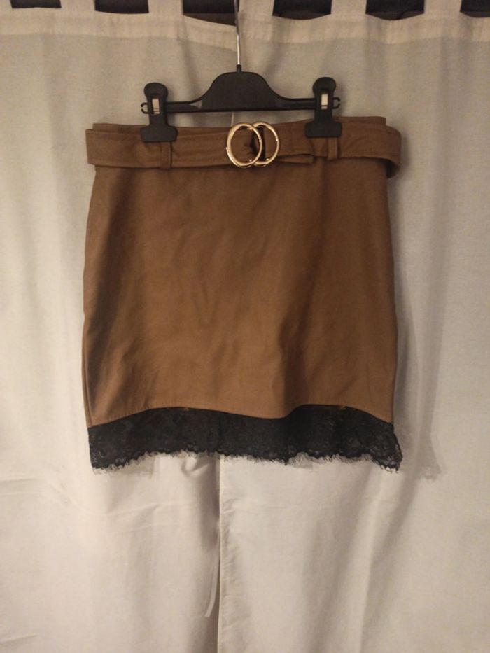 Jupe simili cuir marron