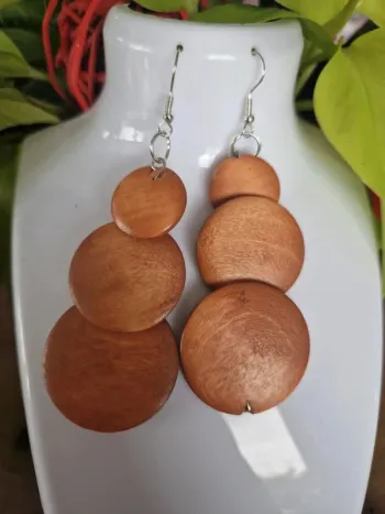 Boucles d'oreilles fantaisies ronds en bois