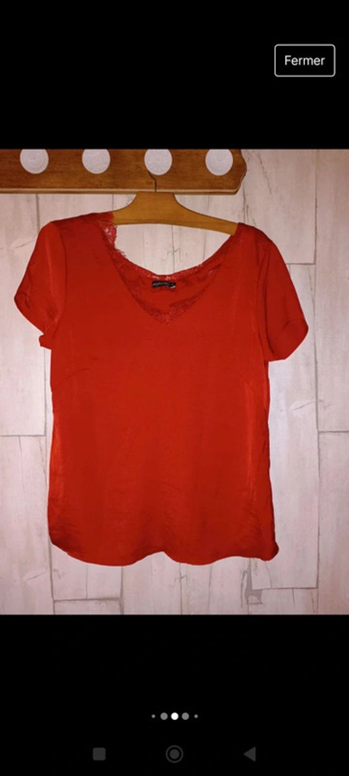 Blouse rouge effet satinée caraco - photo numéro 7