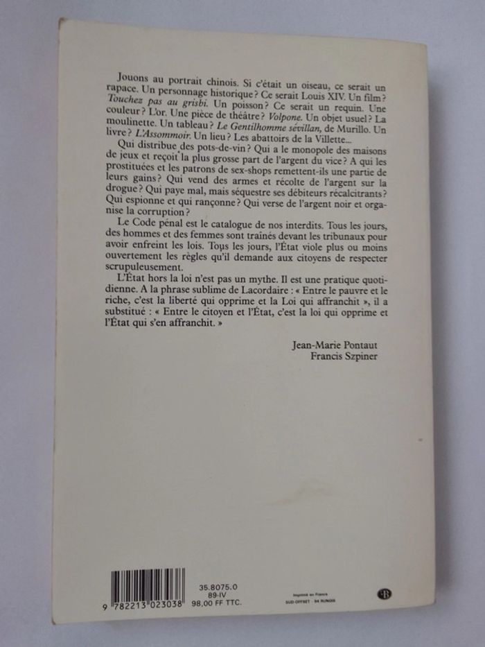 Jean-Marie Pontault / Francis Szpiner - L'Etat hors la loi - photo numéro 2