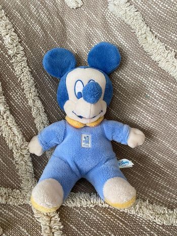 Peluche doudou 25cm disney Mickey souris vintage bleu et blanc très bon état
