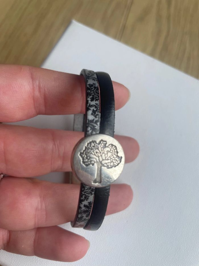 Bracelet jonc deux rangs cuir magnétique arbre de vie - photo numéro 3