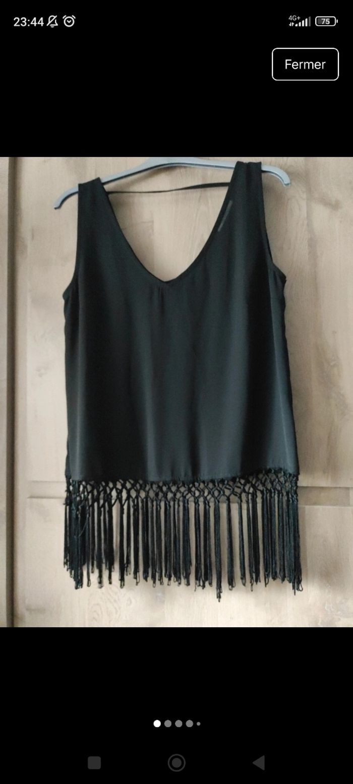 Haut noir et Neuf Camaïeu femme à franges